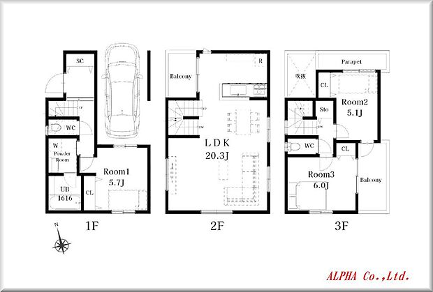 【3LDK】重厚感と高級感溢れるお家になります。暮らしの中心となるLDKは20.3帖を確保、それぞれの洋室空間も快適な設計となっております。無駄な廊下スペースを最小限にする事で快適な居住空間を演出した間取りとなっております。