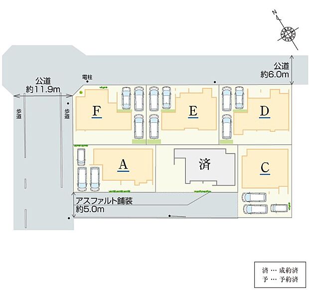 【全体区画図】
新築戸建全6邸。建物面積も40坪以上で、ゆとりある住空間での新生活をご体感いただけます。スーパーやドラッグストアが近隣に複数ある利便性に富んだ立地です。