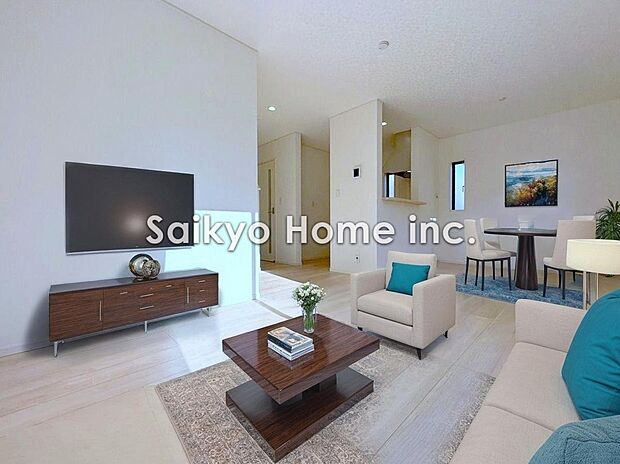 【リビング】帰宅時・外出時の自然なコミュニケーションを育むリビングイン階段を採用。※家具等はCG加工しております。