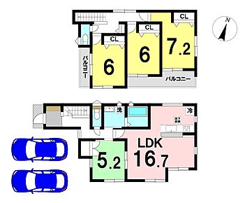 4LDKの間取り
駐車2台可能 