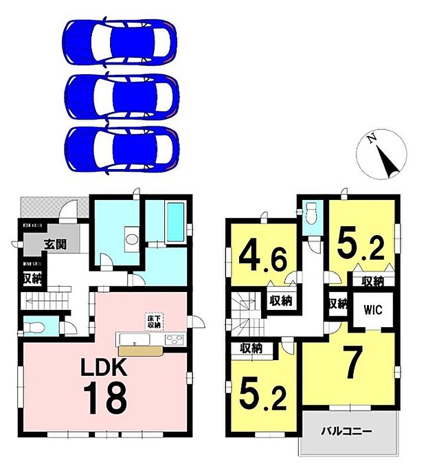 【4LDK】4LDKの間取り
駐車3台可能