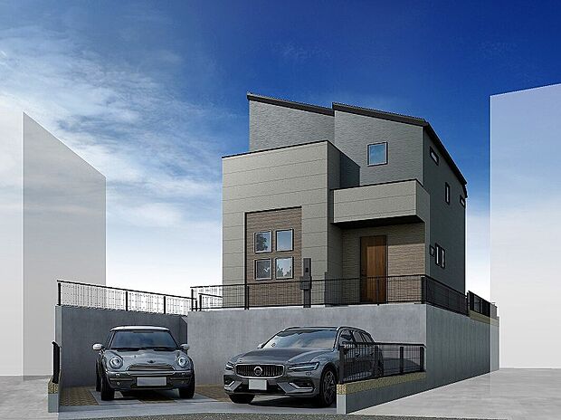 【外観イメージパース】
隣家に配慮しつつ光と風を取り込む窓の配置♪