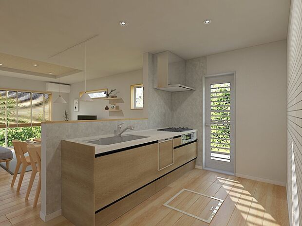 【2号地・キッチンパース】
会話が弾む対面キッチン♪
家事負担を軽減できる食洗機付きで、使い勝手も◎