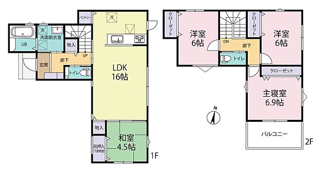 【3号地・間取り】
LDK+和室で20帖超の広々空間に!キッチンはご家族との会話が弾む対面式♪収納に便利なパントリーも備わっています。バルコニーは明るい南向きです◎