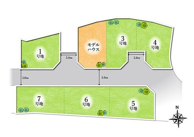 【区画図】
全7区画！近鉄南大阪線「藤井寺駅」まで自転車約9分(約1.7km) の立地です。敷地内道路は幅員約5m。ゆとりがあり、車の走行がスムーズです♪