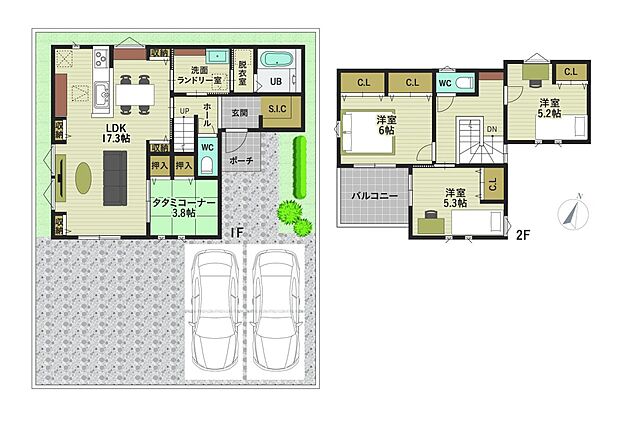 【3LDK+タタミコーナー】暖かな陽光が差し込む、全居室南向きの間取り◎
リビング収納やSICなど、収納充実!
リビング横のタタミコーナーは、お子様のお昼寝スペースなどに♪