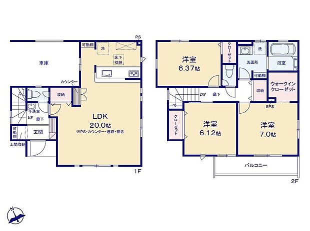 (1号棟)、3LDK、土地面積84.22m2、建物面積109.11m2