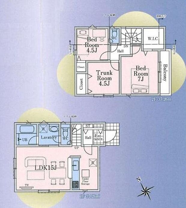 【2LDK+S】リビングイン階段や対面式キッチン採用で家族との会話が自然に生まれます♪大容量ウォークインクローゼット完備で衣類や季節物もたっぷり収納でき、居住空間を広々お使いいただけます♪