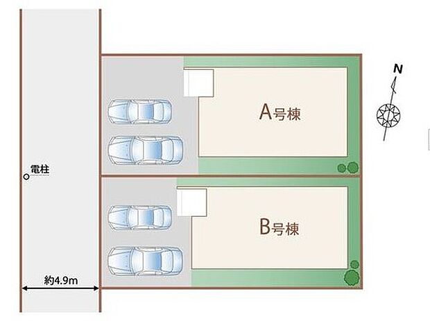 【全体区画図】車種により、カースペース並列2台分ございますので、家族分の自転車を駐輪したり、来客用の駐車スペースとしてもお使いいただけます♪