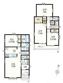 家族のコミュニケーションを重視した対面式キッチン・リビングイン階段プランです。
収納力豊富なウォークインクローゼットを設置。洋服や小物類など、目的に応じてすっきり美しい収納を実現します。 