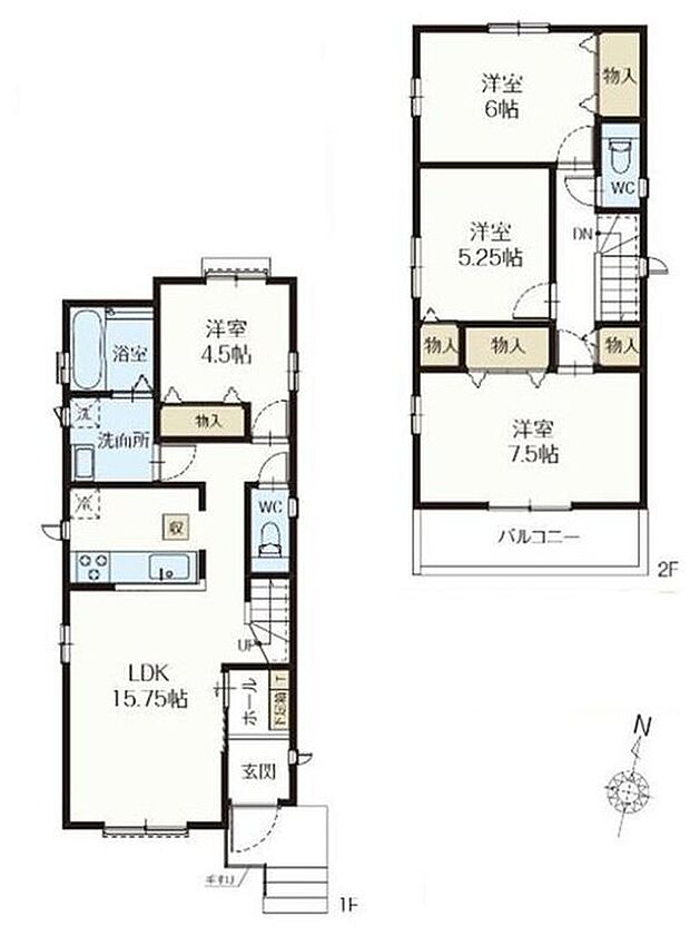 【4LDK】リビングイン階段なら、毎日大切な家族とのコミュニケーションがとれる家族想いの間取り。
奥行きのあるバルコニーは家族分のお布団も楽々干せます。
