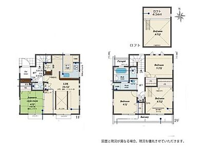 キッチンがスッキリ片付く可動棚付パントリー収納♪
ロフトもあり収納豊富な間取り♪
洗濯動線がスムーズな２階浴室プラン♪ 