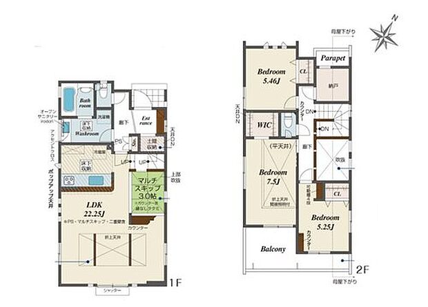 【3LDK+S】◇LDK広々22帖超☆嬉しいマルチスキップ畳付き♪
◇玄関がすっきり片付く土間収納♪主寝室にはWIC付き♪
◇納戸ルームはパラペット横にあり開放的な空間です☆