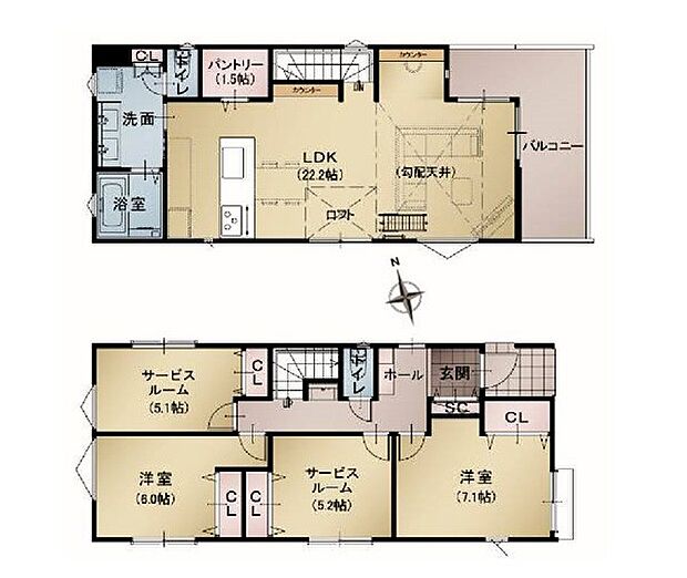 【2LDK+2S】1号棟