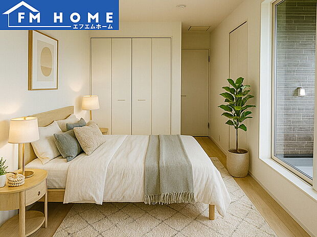 ■内装写真■
各部屋にクローゼット付き。
ベッドを置いてもスペースが確保できます。
※インテリアはCG加工で合成したイメージです。