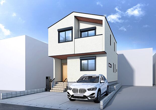 【完成予想図(外観パース)】
JR東海道本線「岐阜」駅まで自転車6分！ZEH水準省エネ住宅で、毎日の暮らしを快適にお過ごしいただけます。3台分の駐車スペースあり(車種による)。