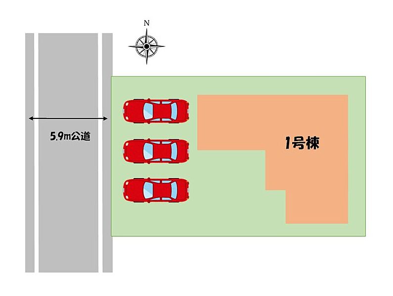 区画図
最大3台分のカースペースのあるゆとりある敷地です♪