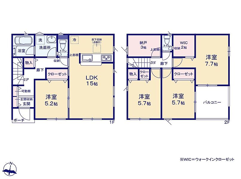 2号棟間取り図
◇リビングが見渡せる対面キッチンを採用♪
◇ウォークインクローゼット完備♪
◇3帖のストレージルーム付き♪
