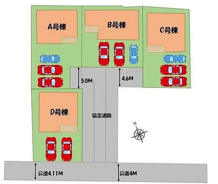 ≪全体区画図≫
駐車２～３台可能（車種による）！
空いたスペースには、花や緑で彩るガーデニングもオススメです。