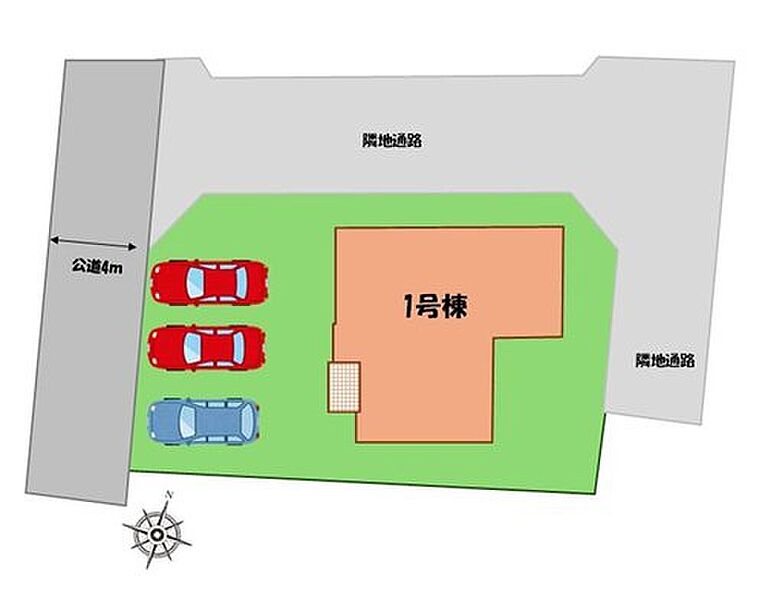 ≪全体区画図≫
駐車３台可能（車種による）！
急な来客時や、ご家族の自転車スペースとしても大活躍♪