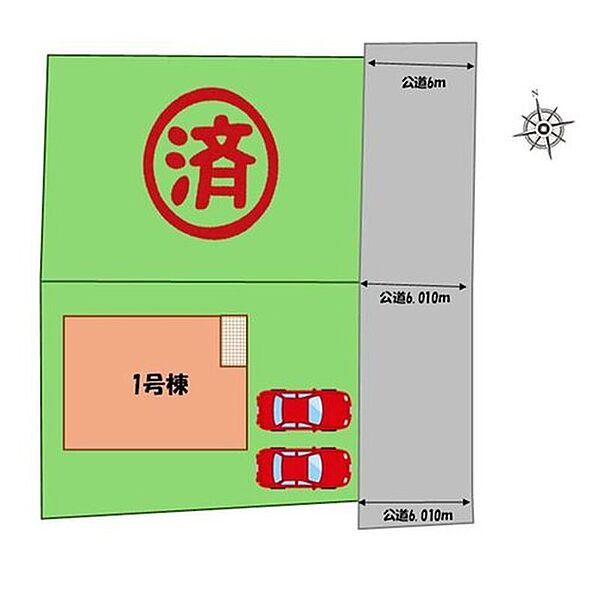 ≪全体区画図≫
駐車２台可能（車種による）！
急な来客時や、ご家族の自転車スペースとしても大活躍♪