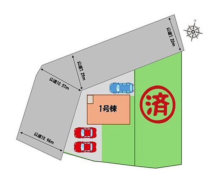 ≪全体区画図≫
駐車３台可能（車種による）！
急な来客時や、ご家族の自転車スペースとしても大活躍♪

間取り図