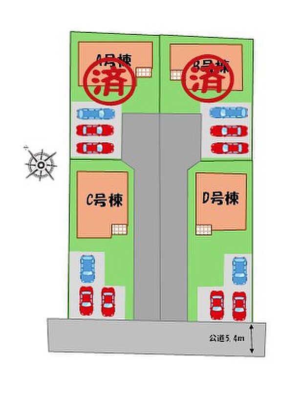 ≪全体区画図≫
駐車3台可能!(車種による)
空いたスペースには、花や緑で彩るガーデニングもオススメです♪