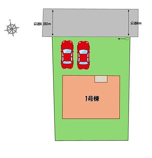 ≪全体区画図≫
駐車２台可能（車種による）！
急な来客時や、ご家族の自転車スペースとしても大活躍♪