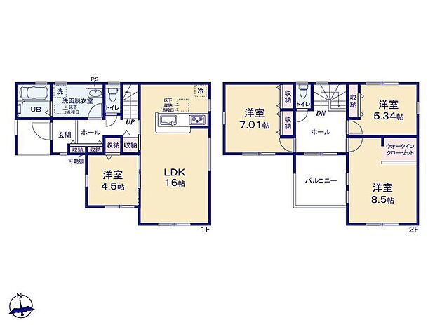 (１号棟)、価格1990万円、4LDK、土地面積188.41m2、建物面積103.5m2