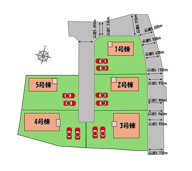 ≪全体区画図≫
駐車２台可能（車種による）！
急な来客時や、ご家族の自転車スペースとしても大活躍♪