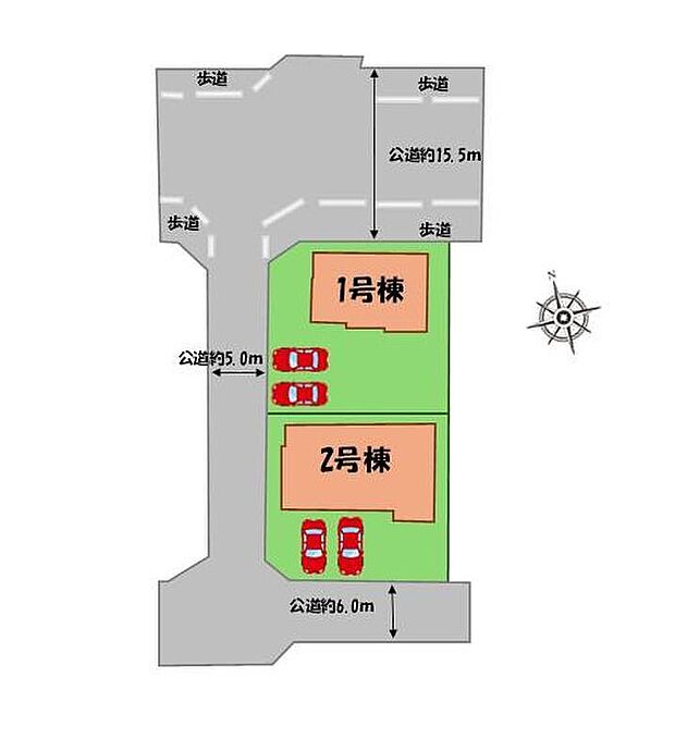 ≪全体区画図≫
駐車2台可能(車種による)!
急な来客時や、ご家族の自転車スペースとしても大活躍♪