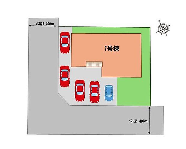 ≪全体区画図≫
駐車５台可能（車種による）！
急な来客時や、ご家族の自転車スペースとしても大活躍♪