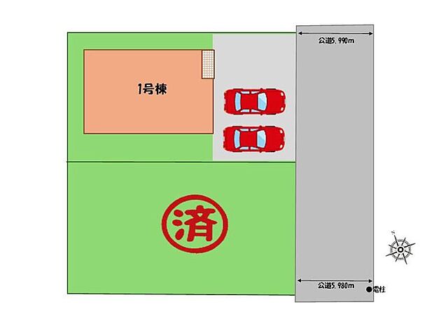 ≪全体区画図≫
駐車２台可能（車種による）！
急な来客時や、ご家族の自転車スペースとしても大活躍♪