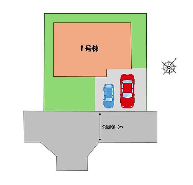 ≪全体区画図≫
駐車２台可能（車種による（小型車１台））♪
急な来客時や、ご家族の自転車スペースとしても大活躍♪