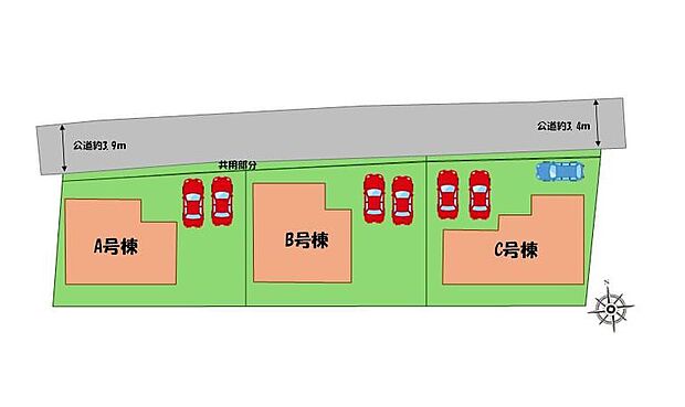 ≪全体区画図≫
駐車２～３台可能！（車種による）
空いたスペースには、花や緑で彩るガーデニングもオススメです♪