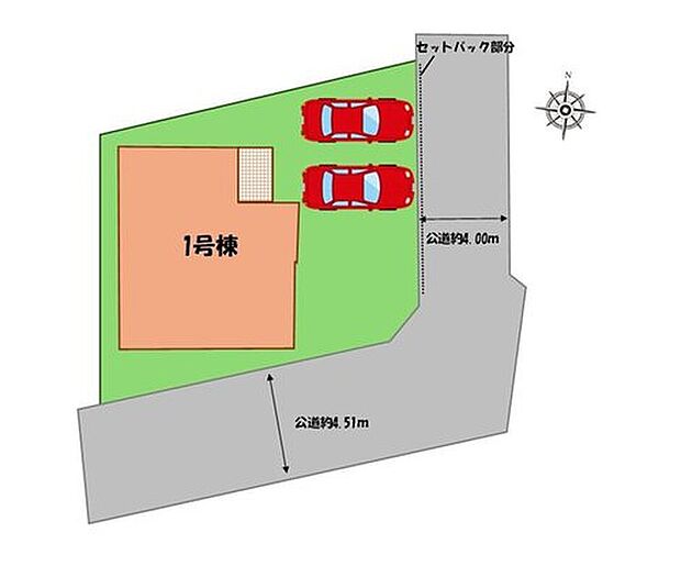 【区画図】閑静な住宅地に立地しております。
駐車スペースは並列2台分!
家族分の自転車を駐輪したり、来客用の駐車スペースとしてもお使いいただけます。