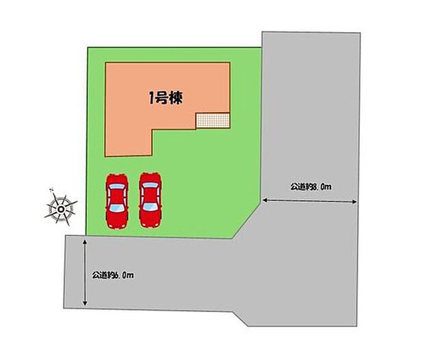 【全体区画図】駐車2台可能(車種による)!
急な来客時や、ご家族の自転車スペースとしても大活躍♪