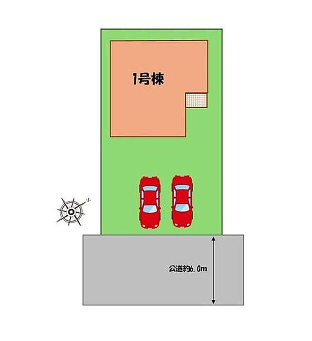 【全体区画図】駐車2台可能(車種による)!
急な来客時や、ご家族の自転車スペースとしても大活躍♪