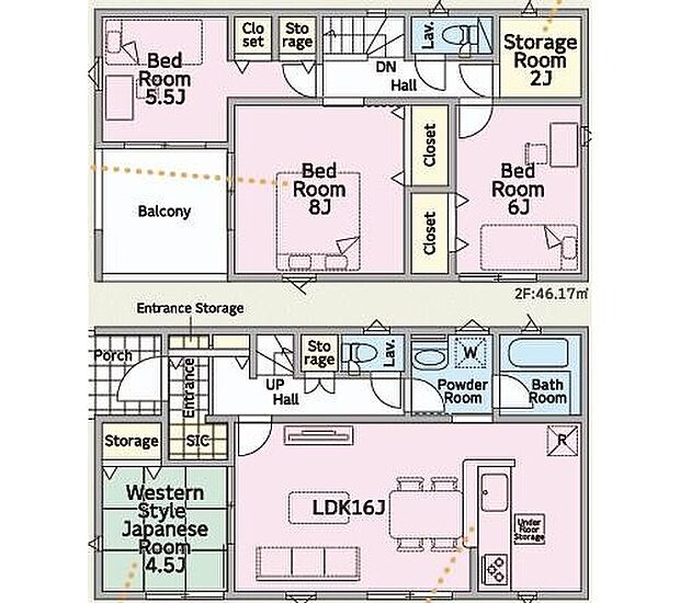 【4LDK+S】水回りの動線が良いと効率よく家事ができ暮らしの質も良くなります。キッチンと洗濯機のある洗面脱衣所が近く、往復を繰り返しても苦にならずストレスなく家事が出来ることでしょう！