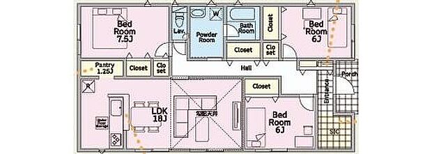 【3LDK】玄関横に設けた大きな収納スペース、シューズインクローク！靴を履いたまま出入りができ、靴以外ガーデニング用品や清掃用品等、玄関回りで使うものを収納出来ますので、いつも綺麗を保てます！
