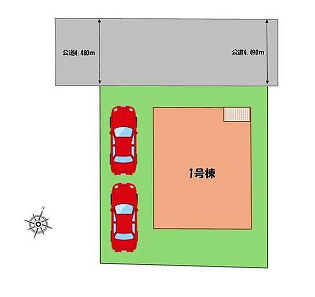 【全体区画図】駐車2台可能(車種による)!
急な来客時や、ご家族の自転車スペースとしても大活躍♪
