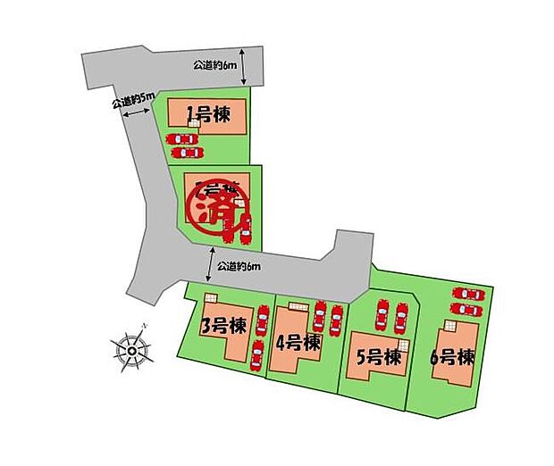 【全体区画図】駐車２台可能（車種による）！
急な来客時や、ご家族の自転車スペースとしても大活躍♪