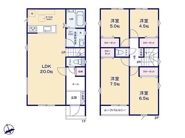 【4LDK】リビング階段は、スタイリッシュな空間が生まれ、階段自体もアクセントになってよりおしゃれになります。自然と家族が集まるリビングになりますね!来客も招きやすくなります!