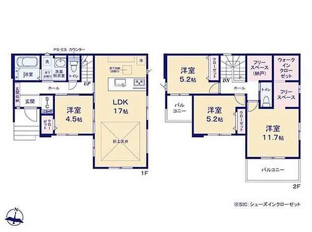 【4LDK+2S】2階にフリースペースが2ヶ所ございます!1つは収納に、もう一つは静かな環境で集中できるお仕事部屋にいかがですか!