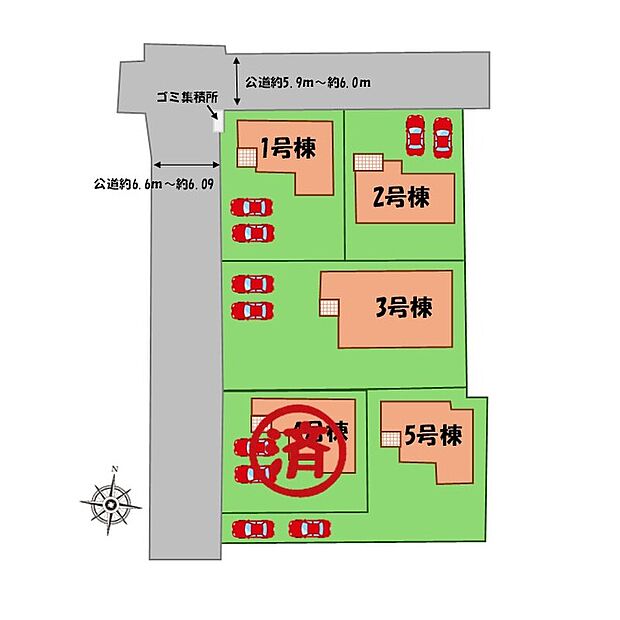 【全体区画図】駐車2台可能(車種による)!
急な来客時や、ご家族の自転車スペースとしても大活躍♪