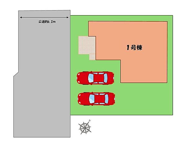 【全体区画図】駐車２台可能（車種による）！
急な来客時や、ご家族の自転車スペースとしても大活躍♪