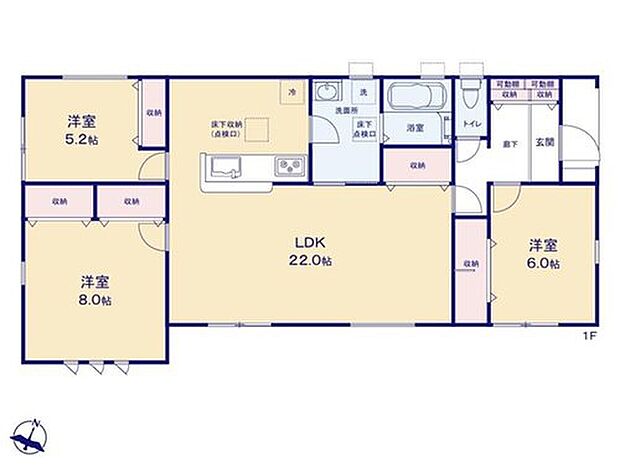 【3LDK】リビングはつい日用品を置きっぱなしにしてしまいます。そんな時にリビングに収納がありますと、そこへ片付けることができリビング全体をスッキリとした空間に保つことが出来ます！