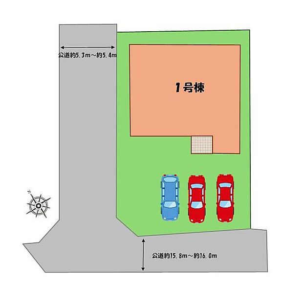 【全体区画図】駐車3台可能(車種による)!
急な来客時や、ご家族の自転車スペースとしても大活躍♪