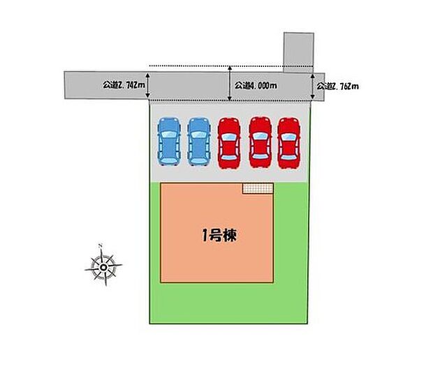 【全体区画図】駐車5台可能(車種による)!
急な来客時や、ご家族の自転車スペースとしても大活躍♪