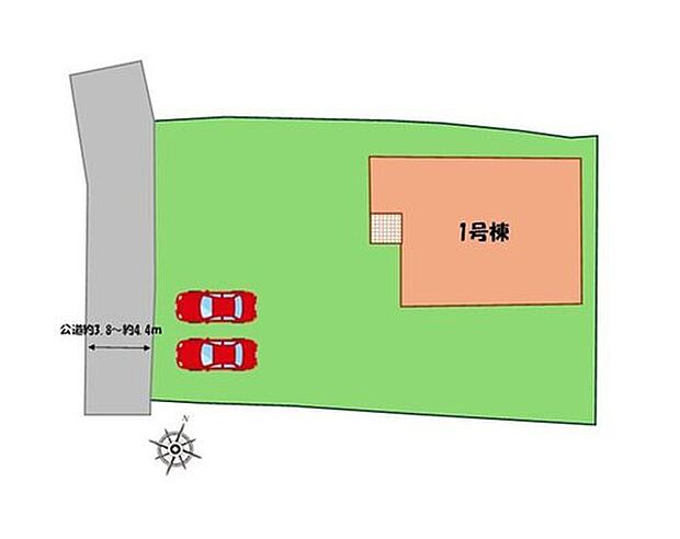 【全体区画図】駐車2台可能(車種による)!
急な来客時や、ご家族の自転車スペースとしても大活躍♪